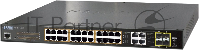 GS-4210-24PL4C управляемый коммутатор IPv6/IPv4, 24-Port Managed 802.3at POE+ Gigabit Ethernet Switch + 4-Port Gigabit Combo TP/SFP (440W)