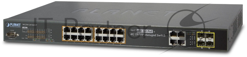 Управляемый коммутатор Planet IPv6 Managed 16-Port 802.3at PoE Gigabit Ethernet Switch + 4-Port SFP (230W)