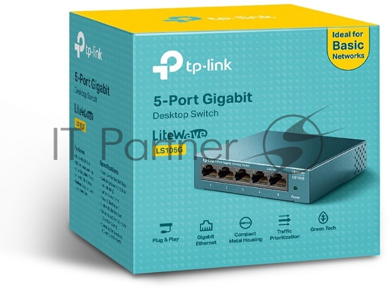 Коммутатор TP-Link 5 ports Giga Unmanagement switch, 5 10/100/1000Mbps RJ-45 ports, metal shell, desktop and wall mountable, plug and play, support 802.1p QoS, power saving