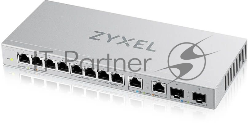 Коммутатор Zyxel XGS1010-12, 8xGE, 2x1/2,5GE, 2xSFP+, настольный, бесшумный