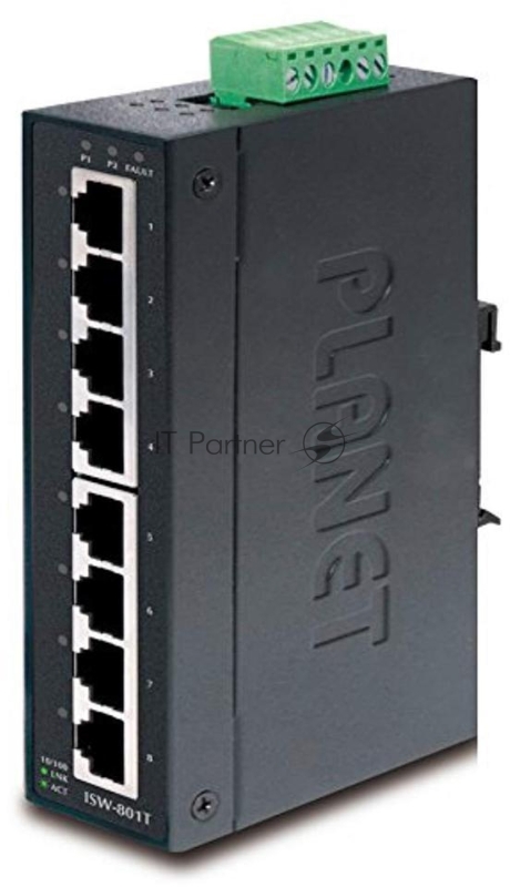 ISW-801T коммутатор для монтажа в DIN рейку IP30 Slim Type 8-Port Industrial Fast Ethernet Switch (-40 to 75 degree C)