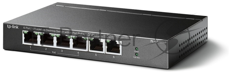 Коммутатор TP-Link 4-port 10/100Mbps Unmanaged PoE+ Switch with 2 10/100Mbps uplink ports, meta case, desktop mount, 4 802.3af/at compliant PoE+ port, 2 10/100Mbps uplink ports, DIP switches for Extend mode, Isolation mode and Priority mode, up to 25