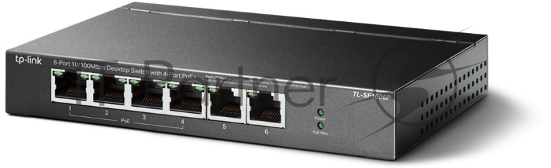 Коммутатор TP-Link 4-port 10/100Mbps Unmanaged PoE+ Switch with 2 10/100Mbps uplink ports, meta case, desktop mount, 4 802.3af/at compliant PoE+ port, 2 10/100Mbps uplink ports, DIP switches for Extend mode, Isolation mode and Priority mode, up to 25
