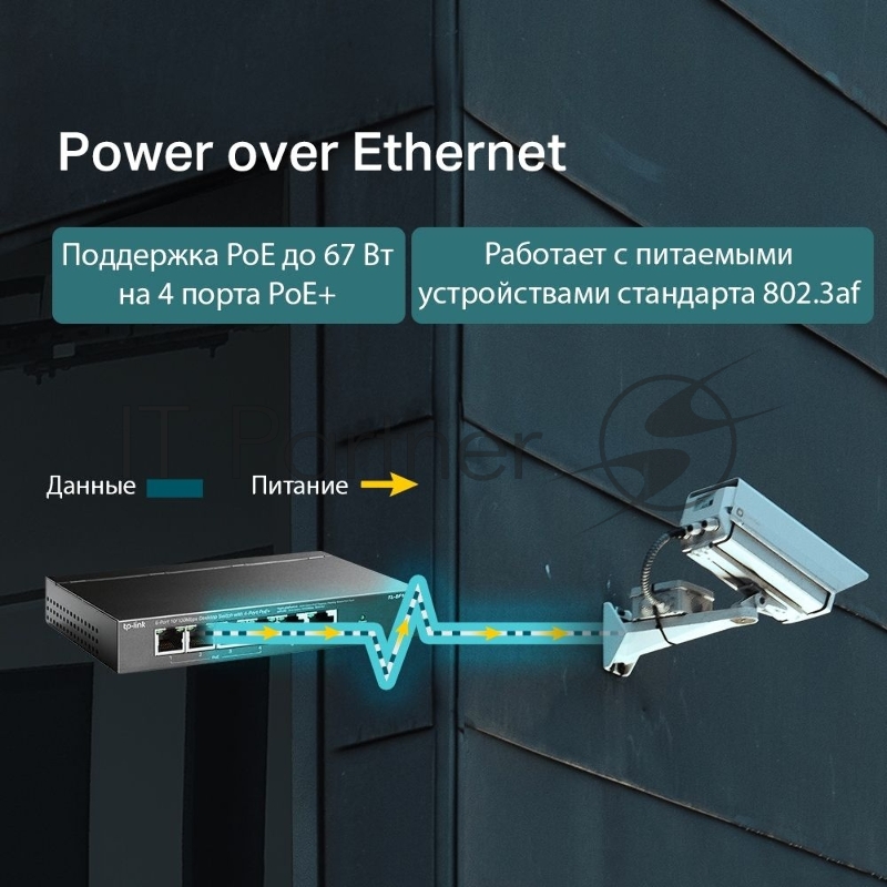 Коммутатор TP-Link 4-port 10/100Mbps Unmanaged PoE+ Switch with 2 10/100Mbps uplink ports, meta case, desktop mount, 4 802.3af/at compliant PoE+ port, 2 10/100Mbps uplink ports, DIP switches for Extend mode, Isolation mode and Priority mode, up to 25