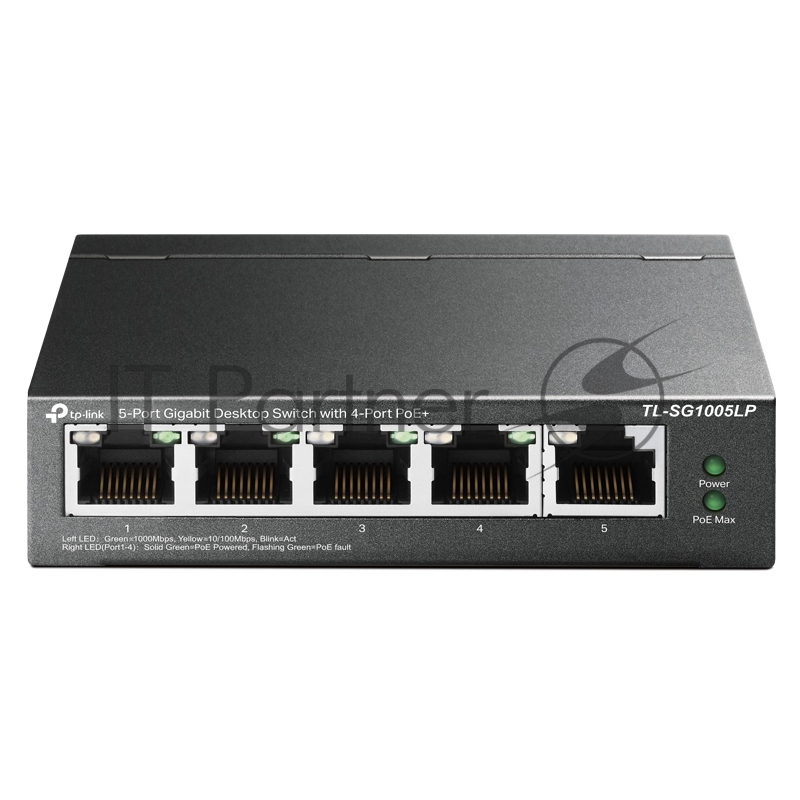 Коммутатор TP-Link 5-Port Gigabit Unmanaged Switch with 4-Port PoE+, metal case, desktop mount, PoE budget 40W.