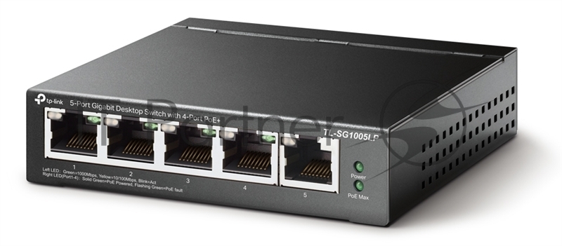 Коммутатор TP-Link 5-Port Gigabit Unmanaged Switch with 4-Port PoE+, metal case, desktop mount, PoE budget 40W.