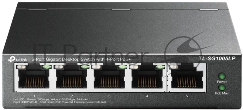 Коммутатор TP-Link 5-Port Gigabit Unmanaged Switch with 4-Port PoE+, metal case, desktop mount, PoE budget 40W.