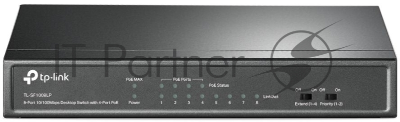 Коммутатор TP-Link 8-Port 10/100Mbps Unmanaged Switch with 4-Port PoE, metal case, desktop mount, PoE budget 41W.