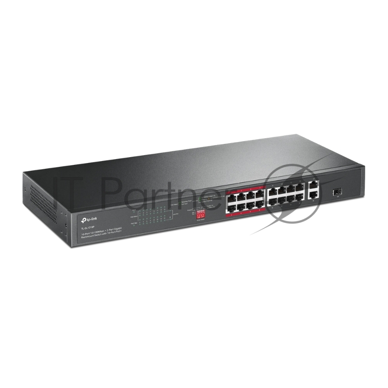 Коммутатор TP-Link 16-port 10/100Mbps + 2-port Gigabit unmanaged switch with 16 PoE+ ports, compliant with 802.3af/at PoE, 150W PoE budget, support 250m Extend Mode, priority mode and Isolation mode, rackmount, plug and play.