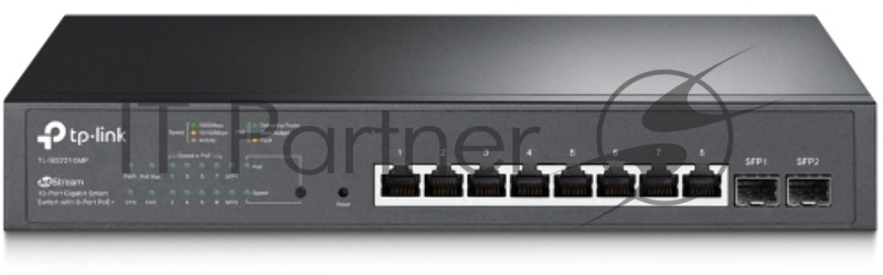 Коммутатор TP-Link JetStream 10-Port Gigabit Smart Switch with 8-Port PoE+, 8× Gigabit PoE+ Ports, 2× Gigabit SFP Slots, 802.3at/af, 150 W PoE Power, 1U 13-inch Rack-mountable Steel CaseIntegration with Omada SDN Controller, 802.1Q VLAN, STP/RSTP/MST