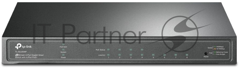 Коммутатор TP-Link JetStream 8-Port Gigabit Smart Switch with 4-Port PoE+, 4× Gigabit PoE+ Ports, 802.3at/af, 62 W PoE Power, Desktop Steel CaseIntegration with Omada SDN Controller, 802.1Q VLAN, STP/RSTP/MSTP, IGMP Snooping, 802.1p/DSCP QoS, ACL, 80