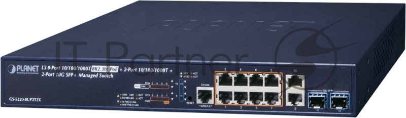 коммутатор L3 8-Port 10/100/1000T 75W 802.3bt PoE + 2-Port 10/100/1000T + 2-Port 10G SFP+ Managed Switch (240W PoE Budget, ERPS Ring, ONVIF, Cybersecurity features, Hardware Layer3 OSPFv2 and IPv4/IPv6 Static Routing)