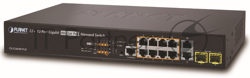 коммутатор PLANET IPv4/IPv6 L2+/L4 Managed 8-Port 802.3at High Power PoE Gigabit Ethernet Switch + 2-Port 100/1000SFP + 2-Port 10/100/1000T RJ45 (240W)