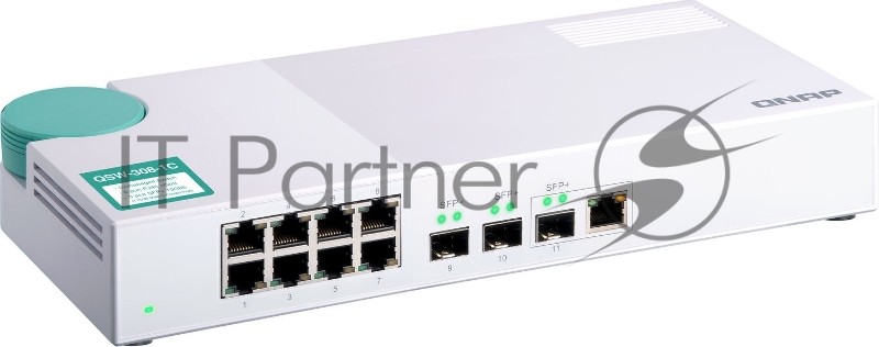 Коммутатор QNAP QSW-308-1C Unmanaged 10 Gb / s switch with 3 SFP + ports, of which 1 is combined with RJ-45, and 8 1 Gb / s RJ-45 ports, bandwidth up to 76 Gb / s, support JumboFrame