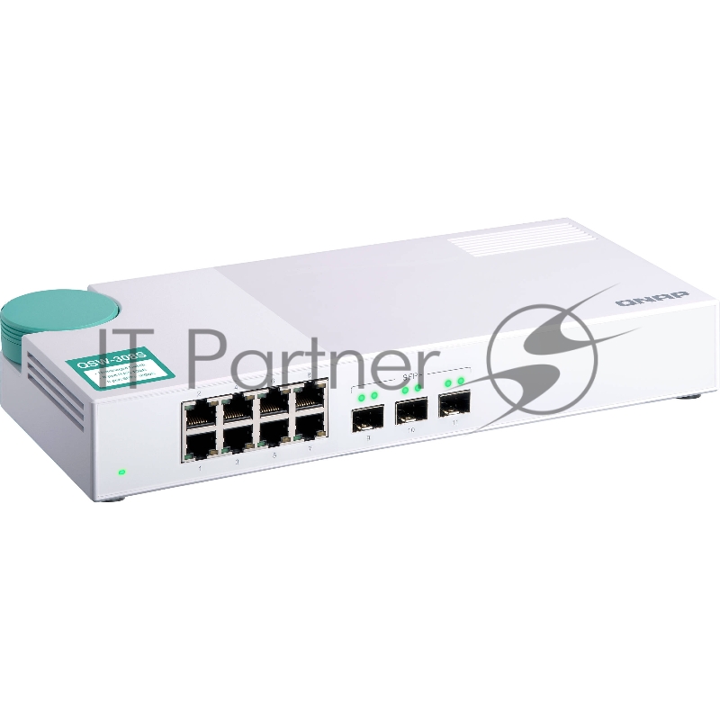 Коммутатор QNAP QSW-308S Unmanaged 10 Gb / s switch with 3 SFP + ports and 8 1 Gb / s RJ-45 ports, throughput up to 76 Gb / s, JumboFrame support