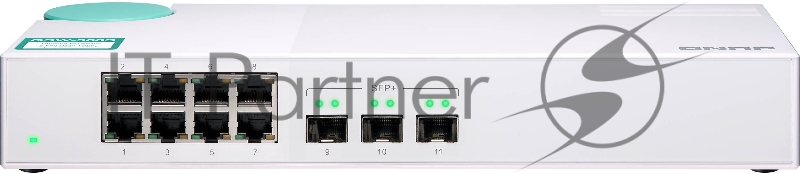 Коммутатор QNAP QSW-308S Unmanaged 10 Gb / s switch with 3 SFP + ports and 8 1 Gb / s RJ-45 ports, throughput up to 76 Gb / s, JumboFrame support