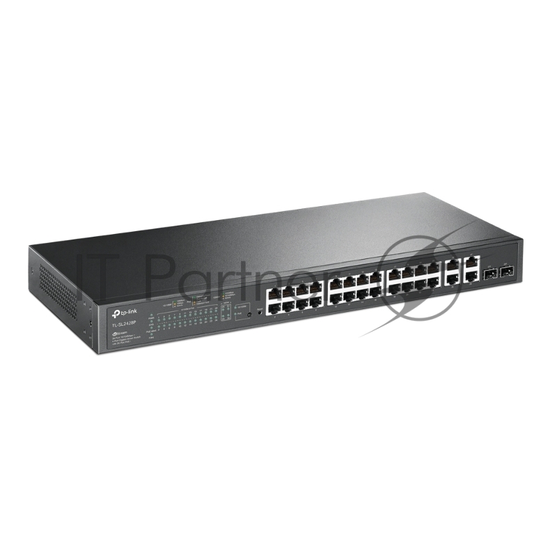 Сетевой коммутатор JetStream 24-port 10/100Mbps + 4-port Gigabit L2 Smart Switch with 24-port PoE+, PoE budget up to 250W, support PoE power management, with abundant L2 features,1U rack mountable, full managed via web UI/CLI/SSH/Telnet/SNMP