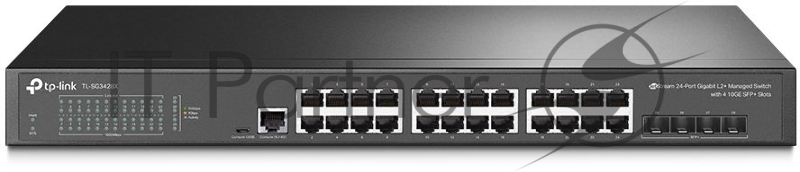 Коммутатор TP-Link JetStream™ 24-port Pure-Gigabit L2+ Managed Switch, 24 10/100/1000Mbps RJ45, 4*10G SFP+ Slots