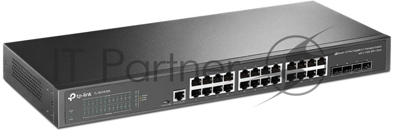 Коммутатор TP-Link JetStream™ 24-port Pure-Gigabit L2+ Managed Switch, 24 10/100/1000Mbps RJ45, 4*10G SFP+ Slots