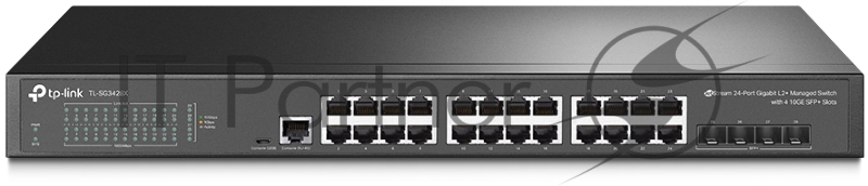 Коммутатор TP-Link JetStream™ 24-port Pure-Gigabit L2+ Managed Switch, 24 10/100/1000Mbps RJ45, 4*10G SFP+ Slots