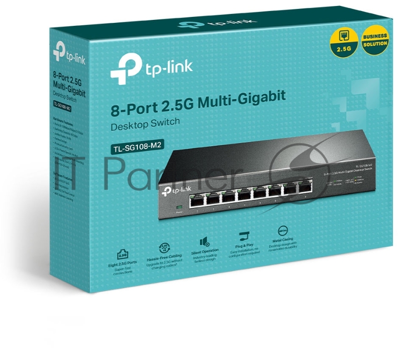 Коммутатор TP-Link 8-port Desktop 2.5G Unmanaged switch, 8 100/1G/2.5G RJ-45 ports, Fanless design, 12V/1.5A DC power supply.