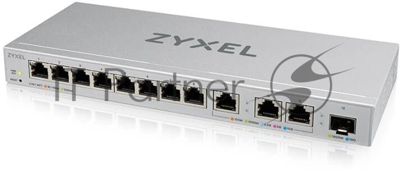 Коммутатор Zyxel Smart L2 XGS1250-12, 8xGE, 3x1/2,5/5/10G, 1xSFP+, настольный (NEW)