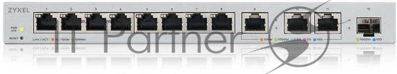 Коммутатор Zyxel Smart L2 XGS1250-12, 8xGE, 3x1/2,5/5/10G, 1xSFP+, настольный (NEW)