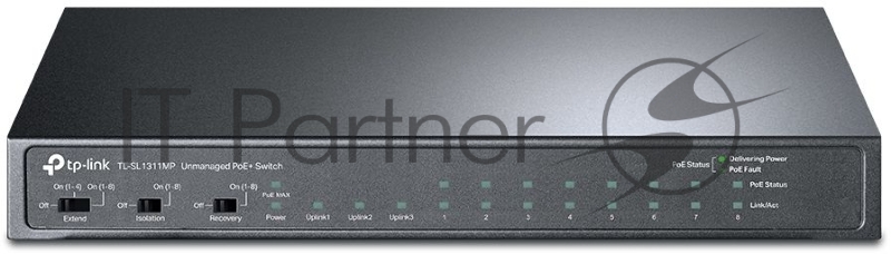 Коммутатор TP-Link 8-port 10/100Mbps Unmanaged PoE switch, 2 Gb RJ45 + 1 Gb SFP uplinks, PoE budget up to 124W