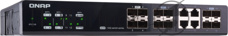 Коммутатор QNAP QSW-M1204-4C Managed 10 Gbps switch with 12 SFP + ports, 4 of which are combined with RJ-45, throughput up to 240 Gbps, JumboFrame support.