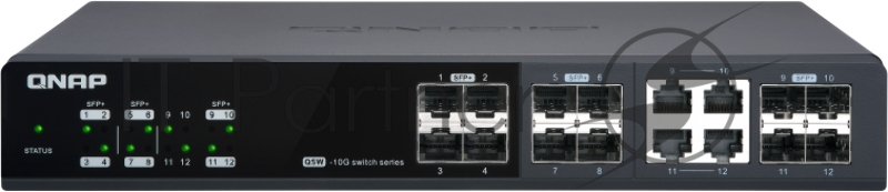 Коммутатор QNAP QSW-M1204-4C Managed 10 Gbps switch with 12 SFP + ports, 4 of which are combined with RJ-45, throughput up to 240 Gbps, JumboFrame support.