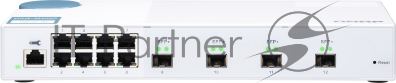 Коммутатор QNAP QSW-M408S 10 Gbps managed switch with 4 SFP + ports, 8 1 Gbps RJ-45 ports, bandwidth up to 96 Gbps, JumboFrame support.
