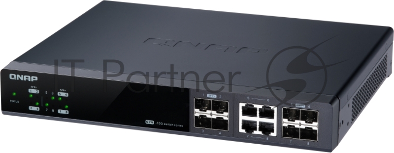 Коммутатор QNAP QSW-M804-4C 10 Gbps managed switch with 8 SFP + ports, 4 of which are combined with RJ-45, throughput up to 160 Gbps, JumboFrame support.