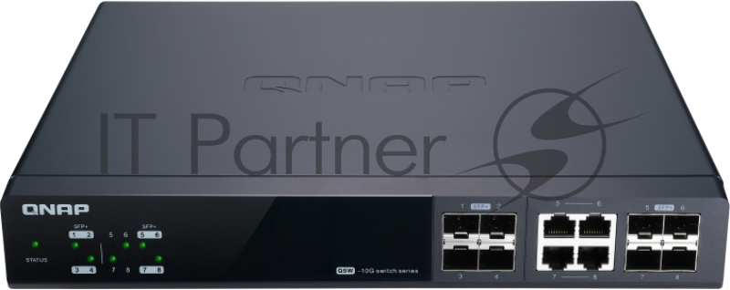 Коммутатор QNAP QSW-M804-4C 10 Gbps managed switch with 8 SFP + ports, 4 of which are combined with RJ-45, throughput up to 160 Gbps, JumboFrame support.