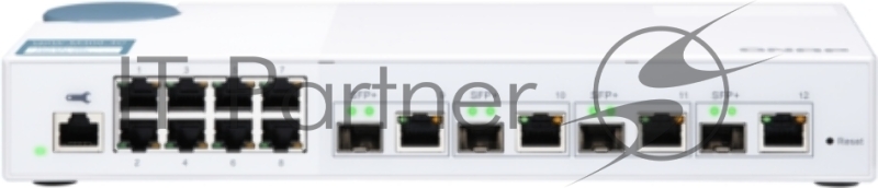 Коммутатор QNAP QSW-M408-4C 10 Gbps managed switch with 4 SFP + ports, combined with RJ-45, 8 1 Gbps RJ-45 ports, bandwidth up to 96 Gbps, JumboFrame support.