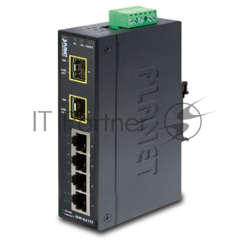 Коммутатор для монтажа в DIN рейку ISW-621TF IP30 Slim Type 4-Port Industrial Ethernet Switch + 2-Port SFP Fiber (-40 - 75 C)