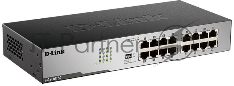 Неуправляемый коммутатор D-Link DGS-1016D/I2A с 16 портами 10/100/1000Base-T