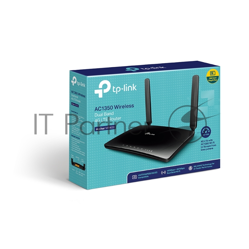 Роутер беспроводной TP-Link Archer MR400 AC1200 10/100BASE-TX/4G черный