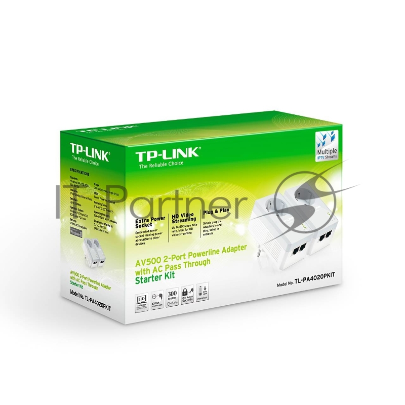 Сетевой адаптер TP-Link TL-PA4020PKIT Сетевое оборудование / PowerLine / Ethernet adapter / TP-Link / TL-PA4020PKIT / 500Mbps, 2 Ethernet порта, розетка, 2 шт в упаковке, 100Mbps Fast Ethernet, HomePlug AV