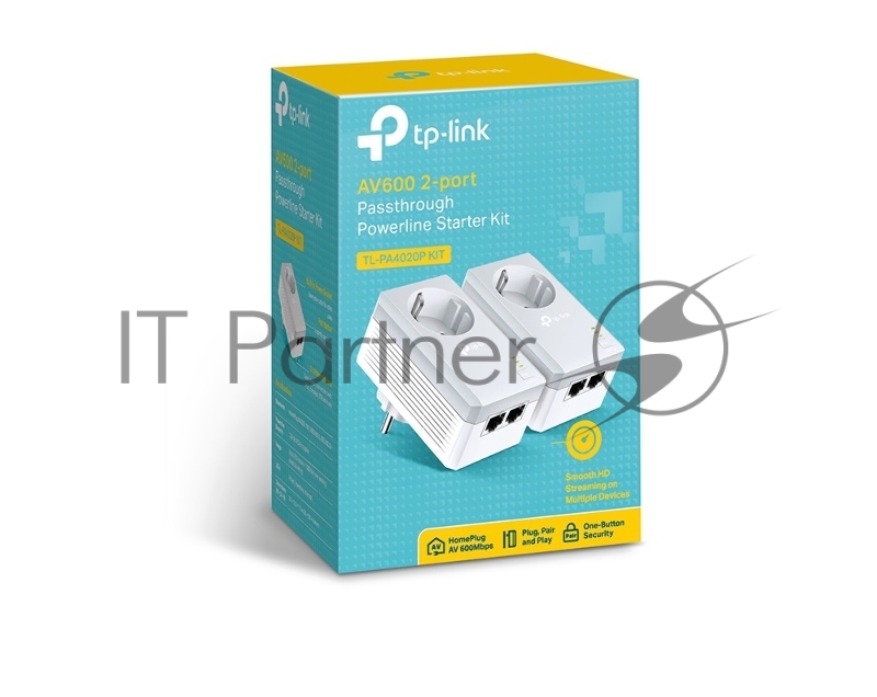 Сетевой адаптер TP-Link TL-PA4020PKIT Сетевое оборудование / PowerLine / Ethernet adapter / TP-Link / TL-PA4020PKIT / 500Mbps, 2 Ethernet порта, розетка, 2 шт в упаковке, 100Mbps Fast Ethernet, HomePlug AV