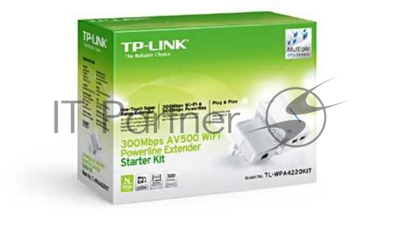 Сетевой адаптер TP-Link TL-WPA4220KIT Комплект адаптеров Powerline стандарта AV500 с функцией усилителя беспроводного сигнала до 300 Мбит/с