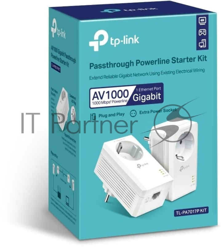 Сетевой адаптер TP-Link AV1000 Gigabit Passthrough Powerline Starter KitSPEED: 1000 Mbps PowerlineSPEC: Broadcom CPU, HomePlug AV2, 1+1 Gigabit PortFEATURE: Plug and Play, tpPLC Utility, Pair for More Security, Extra Power SocketKIT: 2× TL-PA7017P