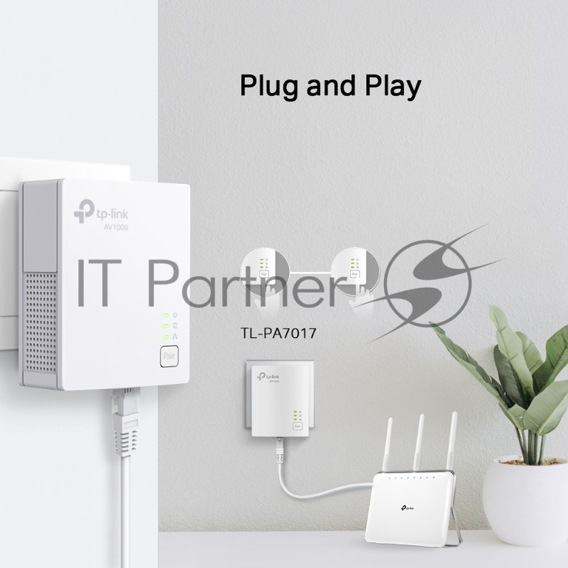 Сетевой адаптер TP-Link AV1000 Gigabit Powerline Starter KitSPEED: 1000 Mbps PowerlineSPEC: Broadcom CPU, HomePlug AV2, 1+1 Gigabit PortFEATURE: Plug and Play, tpPLC Utility, Pair for More SecurityKIT: 2× TL-PA7017