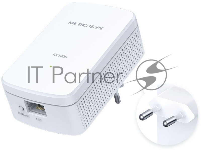 Комплект гигабитных адаптеров Mercusys AV1000 Gigabit Powerline Kit, HomePlug AV2 standard, 1 Gigabit port, 300m over electrical circuits, plug and play.