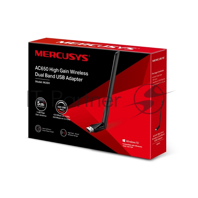 Двухдиапазонный Wi-Fi USB адаптер Mercusys MU6H AC650 высокого усиления