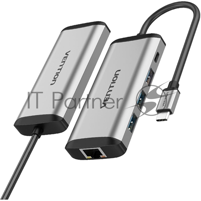 Сетевой адаптер Vention USB-C M/ Gigabit Ethernet RJ45 F/OTG хаб 3xUSB 3.0/PD (TGDHB)