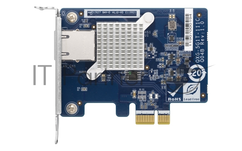 Сетевая карта QNAP QXG-5G1T-111C PCIe Gen2 x1, Single-port 4-speed 5 GbE network expansion card (5Gbps/ 2.5Gbps/ 1Gbps/ 100Mbps) Low-profile bracket pre-installed full-height and specialized brackets are bundled