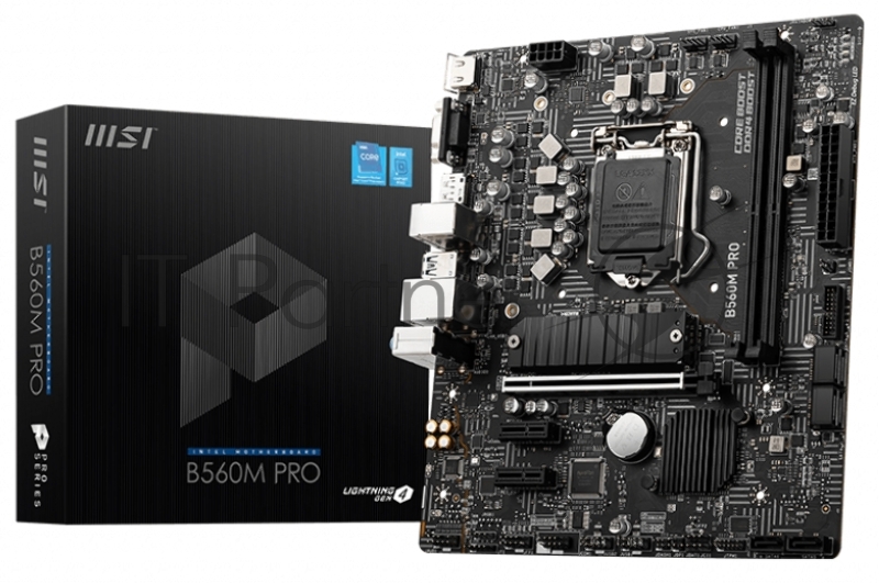 Материнская плата MSI B560M PRO mATX, Socket 1200, Intel® B560, 2xDDR4-3200, HDMI+VGA+DP, 1xPCI-Ex16x, 2xPCI-Ex1x, 6xSATA3(RAID 0/1/5/10), 1xM.2, 8 Ch Audio, GLan, (2+4)xUSB2.0, (4+2)xUSB3.2, 1xPS/2