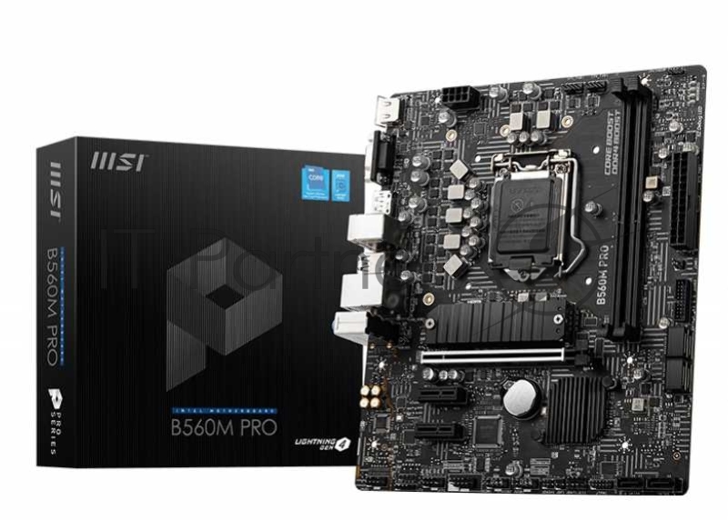Материнская плата MSI B560M PRO mATX, Socket 1200, Intel® B560, 2xDDR4-3200, HDMI+VGA+DP, 1xPCI-Ex16x, 2xPCI-Ex1x, 6xSATA3(RAID 0/1/5/10), 1xM.2, 8 Ch Audio, GLan, (2+4)xUSB2.0, (4+2)xUSB3.2, 1xPS/2