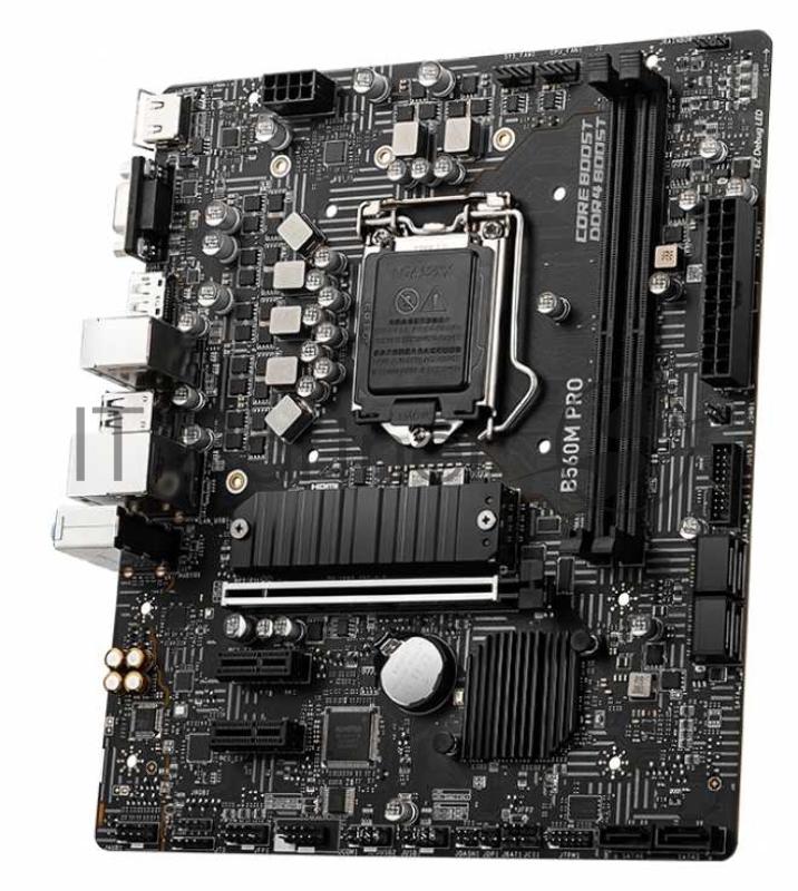 Материнская плата MSI B560M PRO mATX, Socket 1200, Intel® B560, 2xDDR4-3200, HDMI+VGA+DP, 1xPCI-Ex16x, 2xPCI-Ex1x, 6xSATA3(RAID 0/1/5/10), 1xM.2, 8 Ch Audio, GLan, (2+4)xUSB2.0, (4+2)xUSB3.2, 1xPS/2