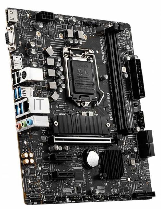 Материнская плата MSI B560M PRO mATX, Socket 1200, Intel® B560, 2xDDR4-3200, HDMI+VGA+DP, 1xPCI-Ex16x, 2xPCI-Ex1x, 6xSATA3(RAID 0/1/5/10), 1xM.2, 8 Ch Audio, GLan, (2+4)xUSB2.0, (4+2)xUSB3.2, 1xPS/2